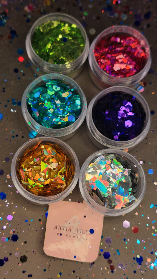 6 Colors of chunky Glitters/Flakes sets