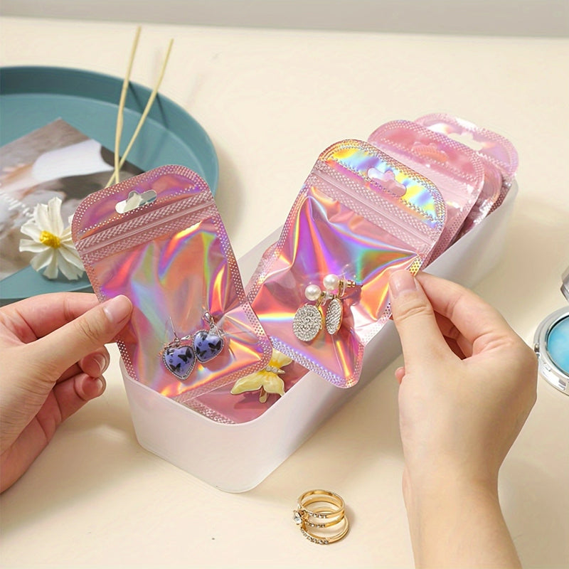 Holographic/ iridescent zip lock bags in Pink & Silver