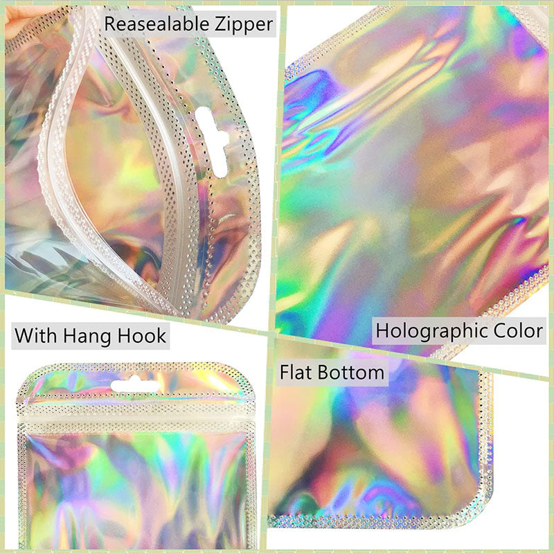 Holographic/ iridescent zip lock bags in Pink & Silver