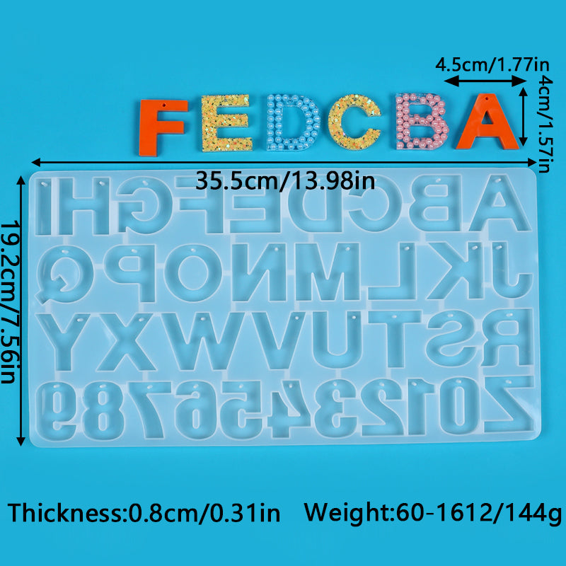 Alphabet mold / keychain / Abc mold with holes, mirror front , mirror back