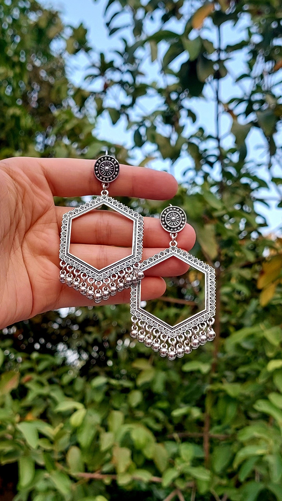 Hexagonal Jhumkas Pair