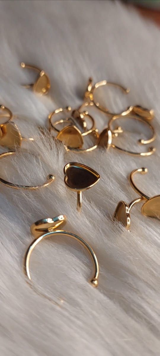 1pc Stainless Steel/Gold Plated Adjustable Heart Shaped Ring