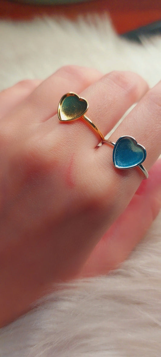 1pc Stainless Steel/Gold Plated Adjustable Heart Shaped Ring