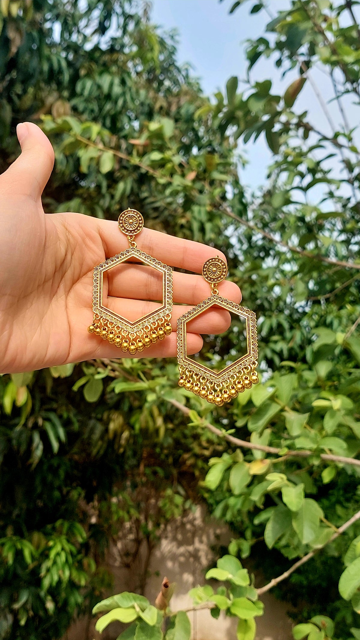 Hexagonal Jhumkas Pair