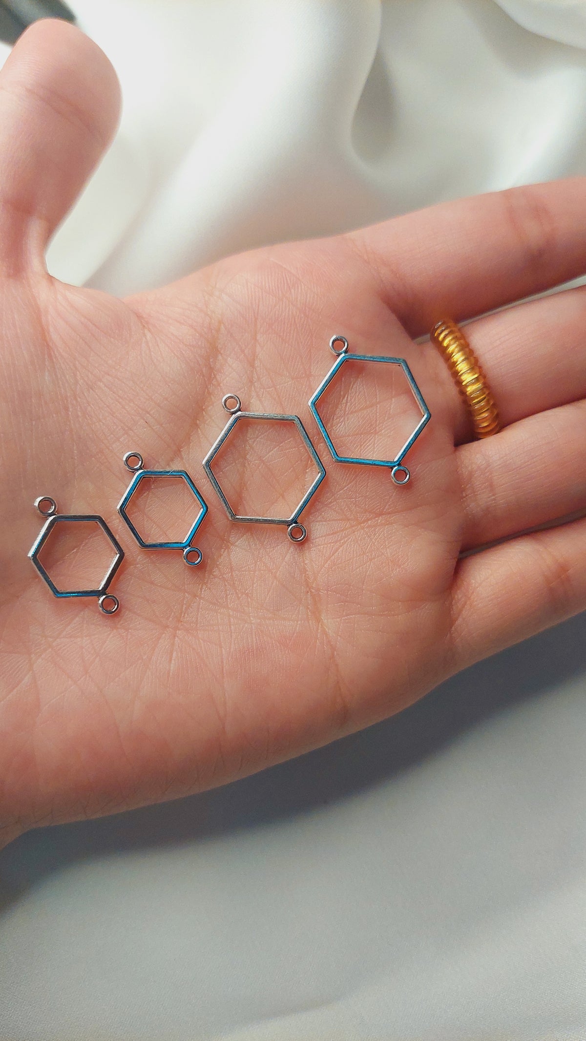 Hexagonal bracelet bases in golden and silver , 10pcs/pack
