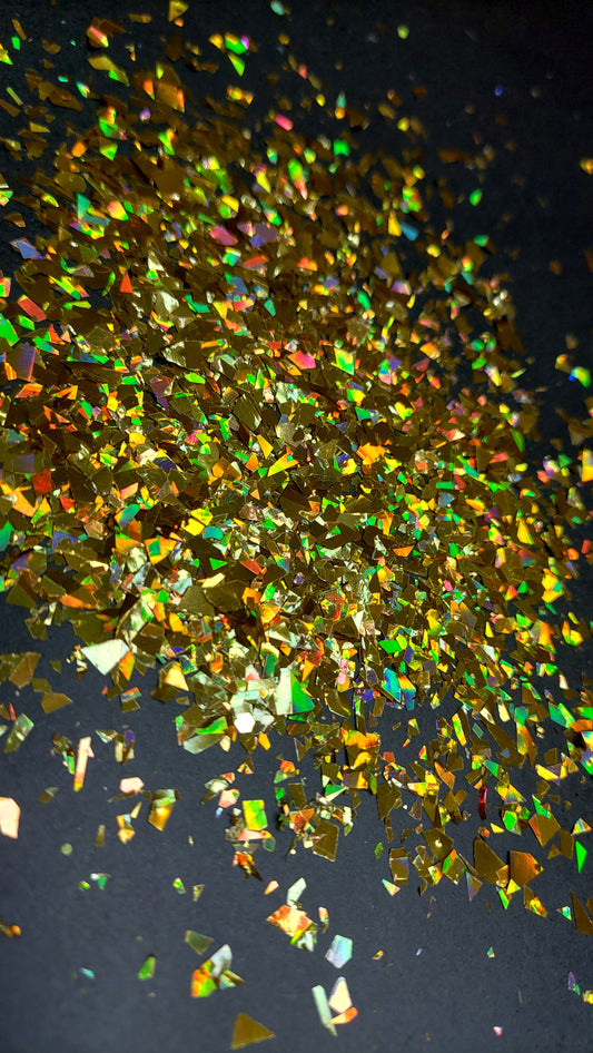 Imported, Golden Holographic/Laser, highly reflective flakes