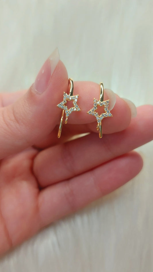 1 pair of Gold-Plated/ Stainless Steel Star Hooks for Jewellery