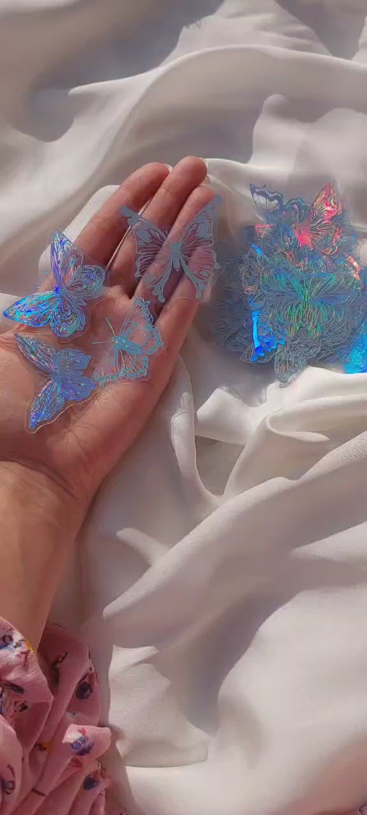 45pcs pack Holographic Butterfly Transparent Stickers