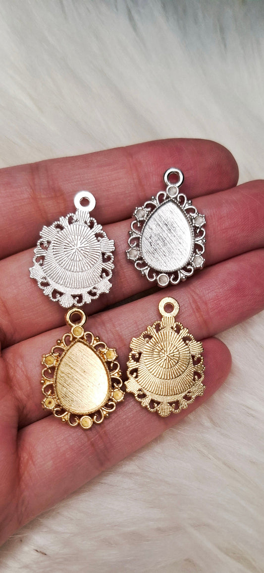 High-Quantity, imported floral Drop cabochon base / bezel for diy pendants , bracelet, earrings Gold/ silver