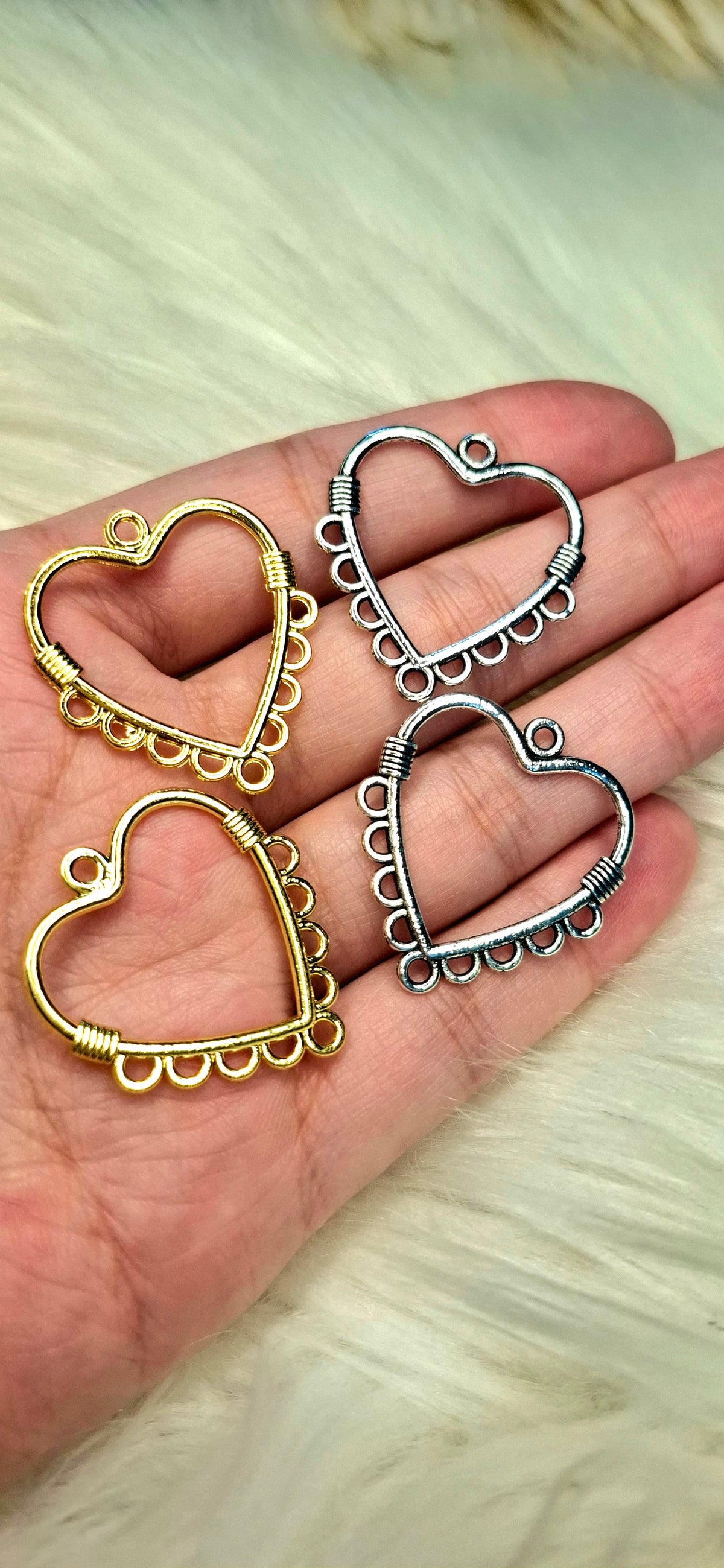 High-quality , Imported Silver/Gold Hollow Heart Chandelier Earrings Bezels,Connectors Charms Pendants for DIY Jewellery Making Accessories