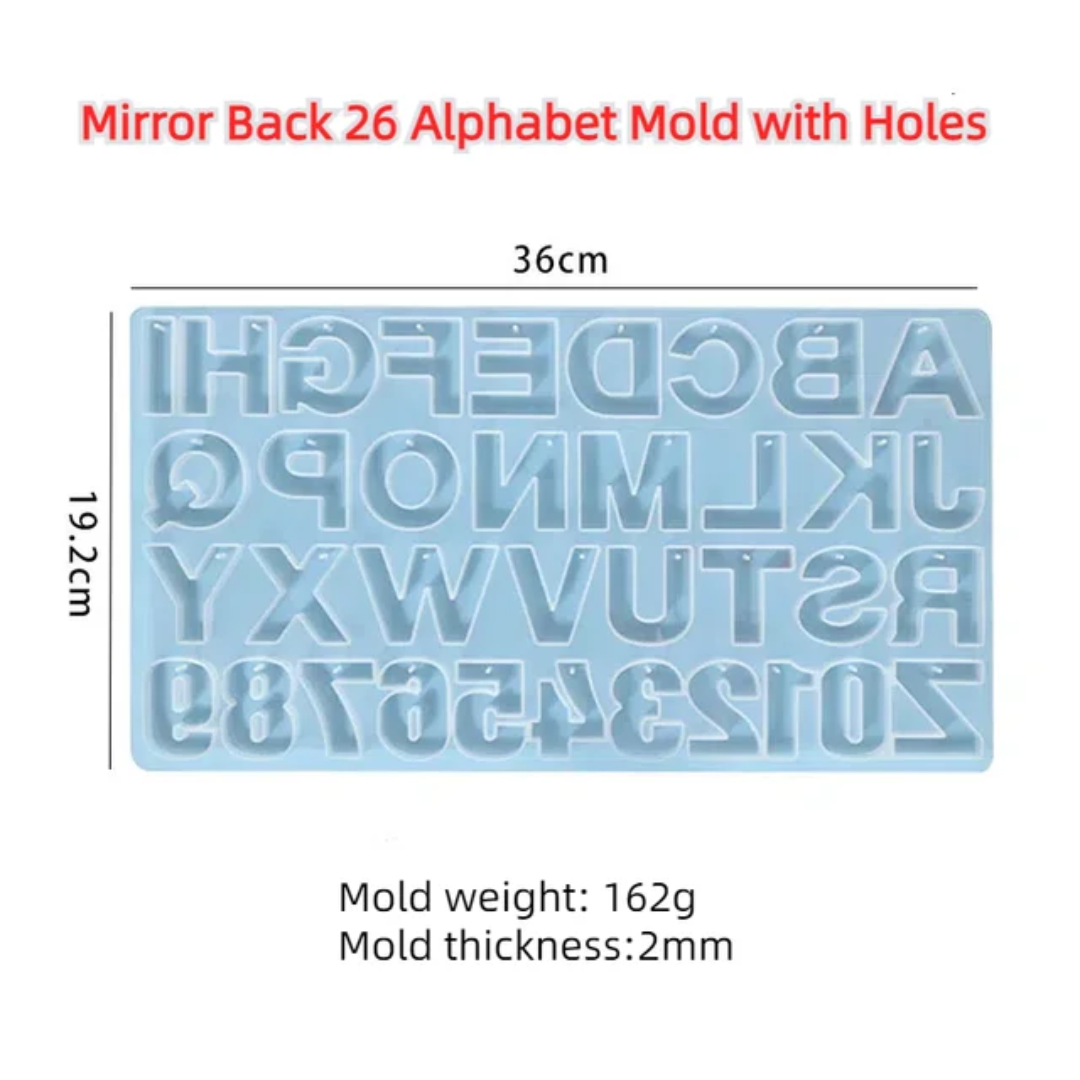 Alphabet mold / keychain / Abc mold with holes, mirror front , mirror back