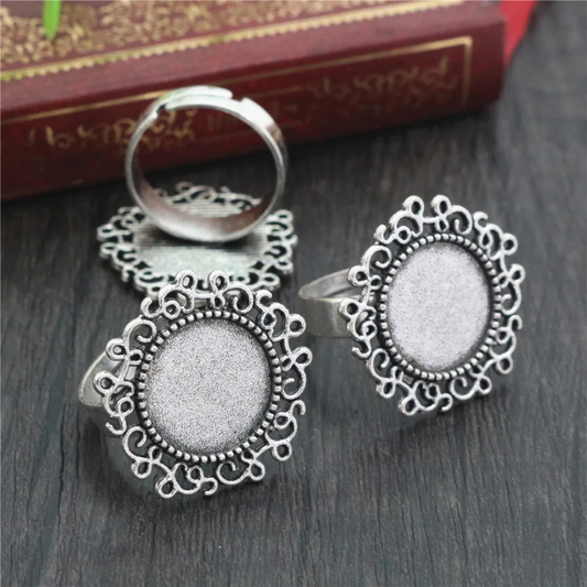 1pc Round Antique/ Oxalidized Silver Plated Adjustable Ring Bases