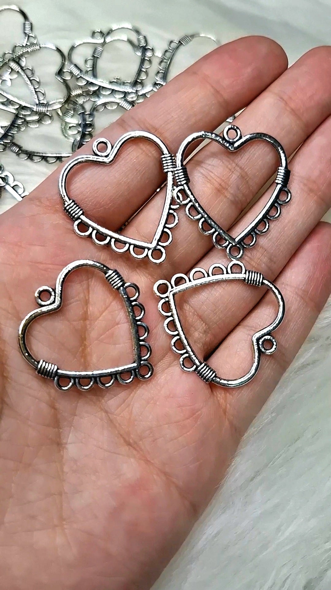 High-quality , Imported Silver/Gold Hollow Heart Chandelier Earrings Bezels,Connectors Charms Pendants for DIY Jewellery Making Accessories
