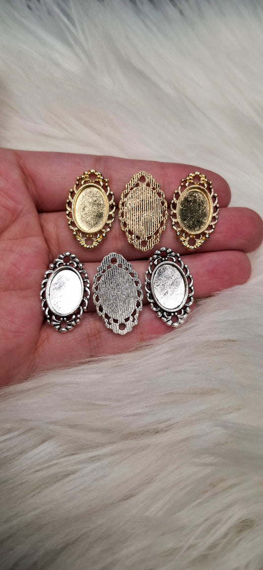 High-Quantity, imported floral oval cabochon base / bezel for diy pendants , bracelet, earrings Gold/ silver