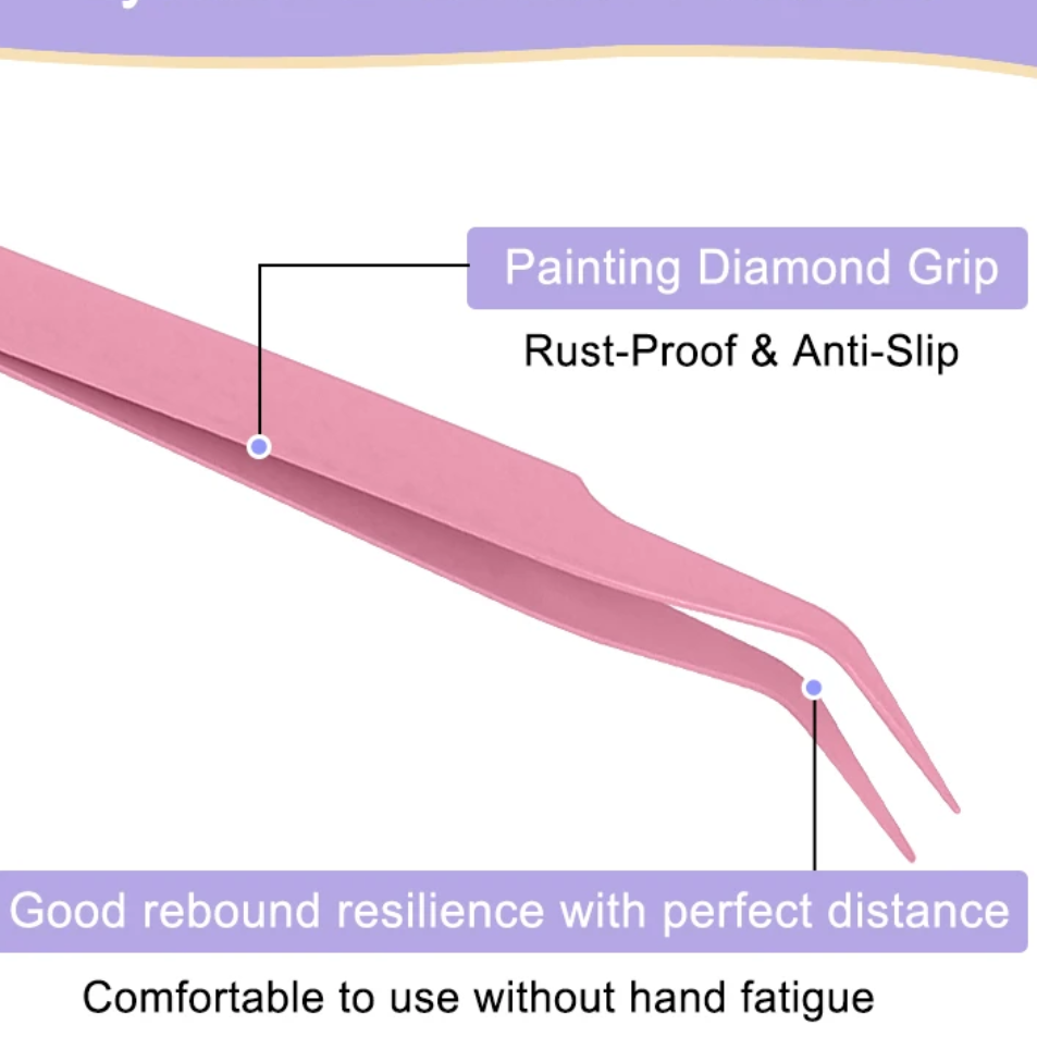 Angled design precision tweezers, pink tweezers