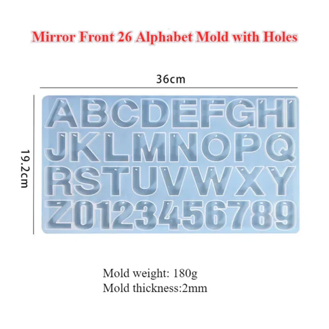Alphabet mold / keychain / Abc mold with holes, mirror front , mirror back