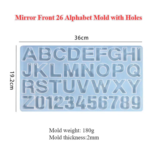 Alphabet mold / keychain / Abc mold with holes, mirror front , mirror back